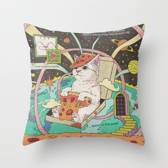purrfect pizza Throw Pillow