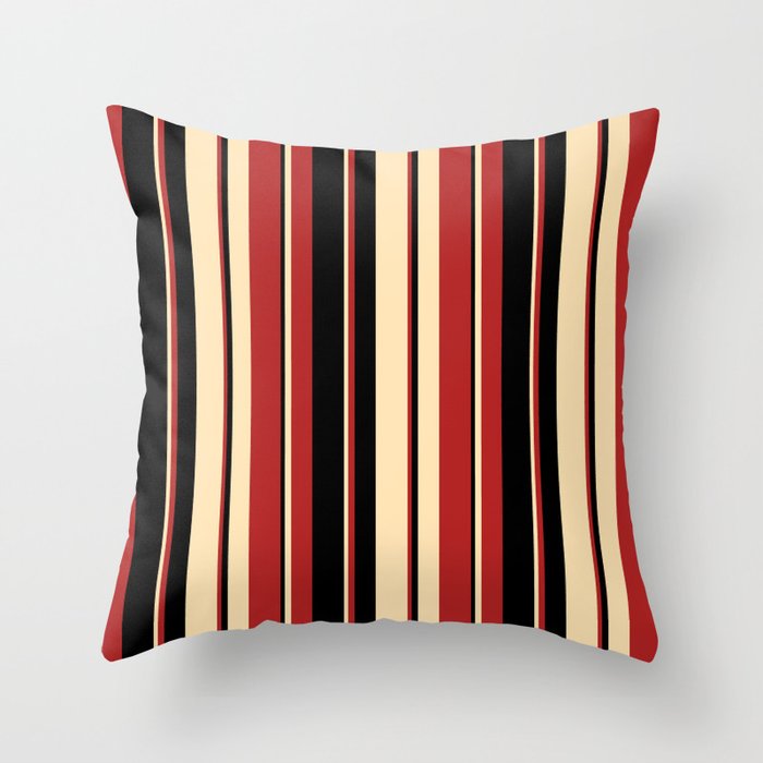 Beige, Red, and Black Colored Striped Pattern Throw Pillow