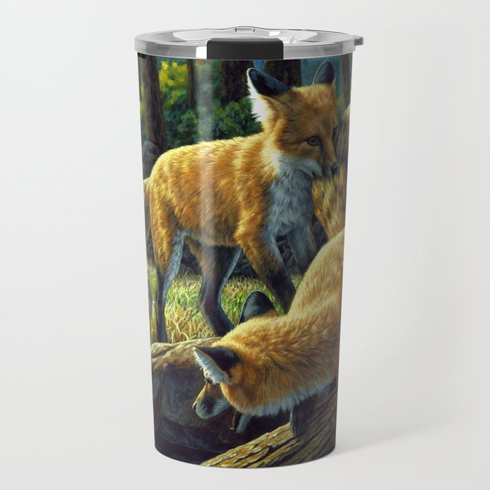 Red Fox Pups Playing Travel Mug