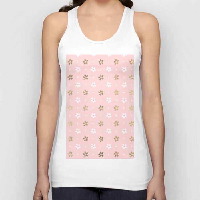 Abstract pink white gold retro floral illustration Tank Top