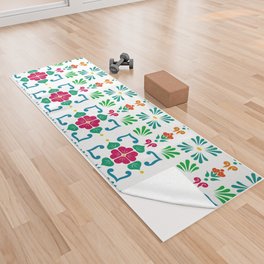 Green 3, Framed Talavera Flower Yoga Towel