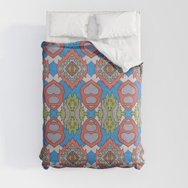 Wilma - Symmetrical Abstract Art in Blue, Orange and Green Comforter