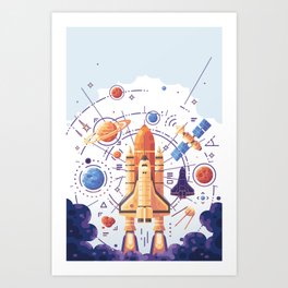 Space Rocket with Planets Art Print