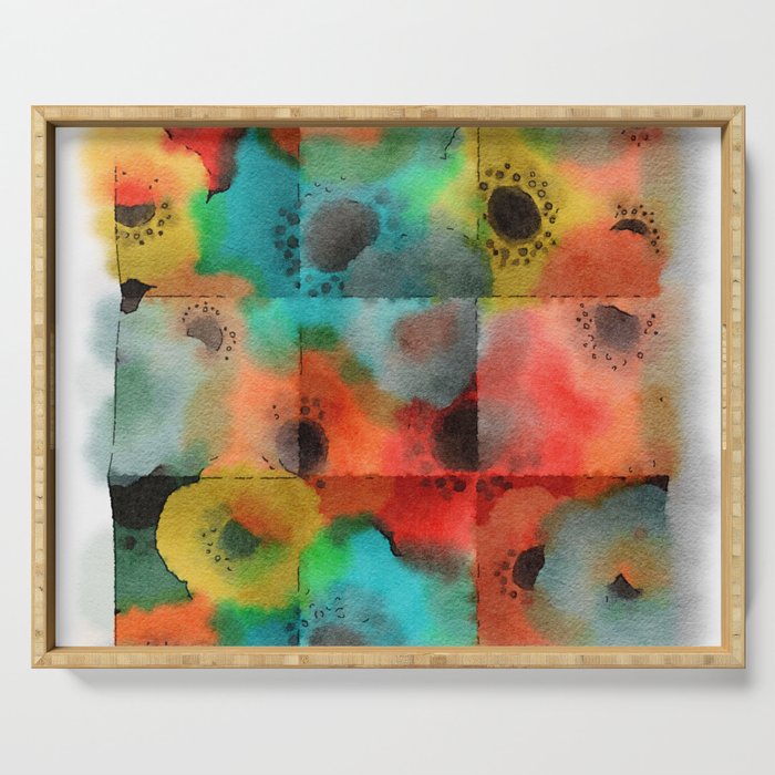 Floral Fold - turquoise red orange yellow green Serving Tray