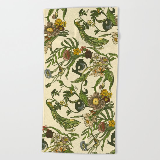 Botanical Pug Beach Towel