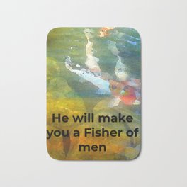 Koi Fish "Fisher of Men" Watercolor Bath Mat | White, Graphicdesign, Jesus, Men, Water, Lord, Religous, Spiritual, Orange, Watercolor 