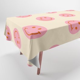 70s Retro Smiley Face Pattern in Beige & Pink Tablecloth