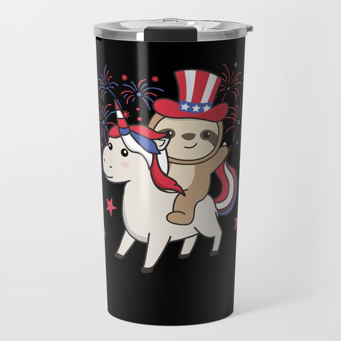 Sloth With Unicorn For Fourth Of July Fireworks Travel Mug