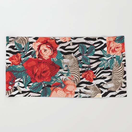 Pattern flowers-animals Beach Towel