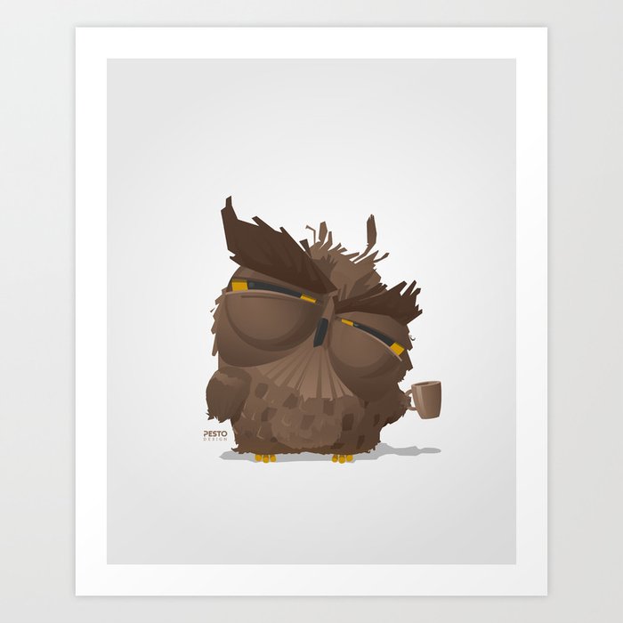 Grumpy coffee owl Art Print