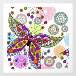 Colorful Butterflies and Flowers V5 Art Print