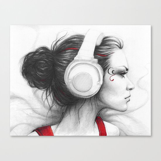 I Love Music | Girl in Headphones Canvas Print