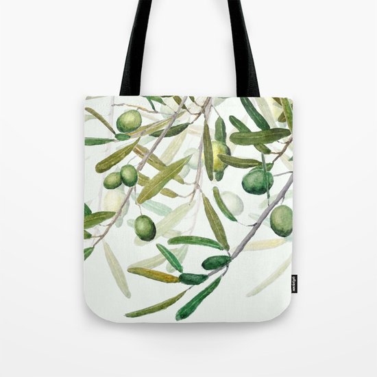 Green Olive watercolor painting Tote Bag