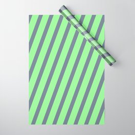 [ Thumbnail: Green and Slate Gray Colored Striped Pattern Wrapping Paper ]