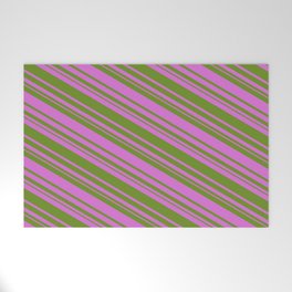 [ Thumbnail: Orchid & Green Colored Stripes/Lines Pattern Welcome Mat ]