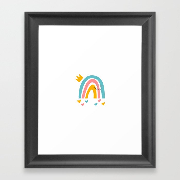 Blue Orange Pink Rainbow Polka Dots Hearts Crown Doodles Shape Simple Minimal Graphic Design Framed Art Print