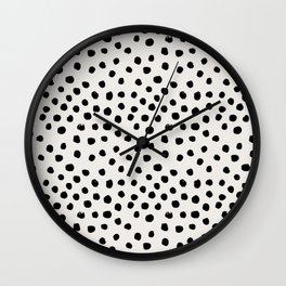 Preppy brushstroke free polka dots black and white spots dots dalmation animal spots design minimal Wall Clock