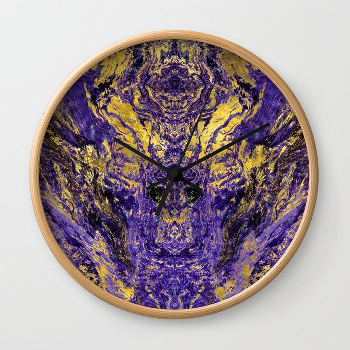 Abstract Amethyst  with gold marbled texture Wall Clock