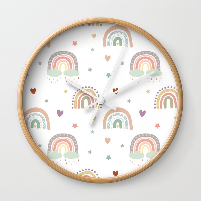 Boho pastel rainbows Wall Clock