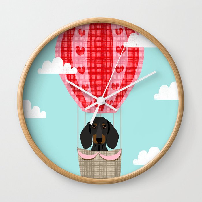 Dachshund doxie dachsie dog breed hot air balloon dog art Wall Clock
