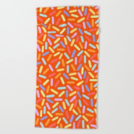 Dessert Digital Rainbow Sprinkles on Deep Orange Graphic Pattern Beach Towel