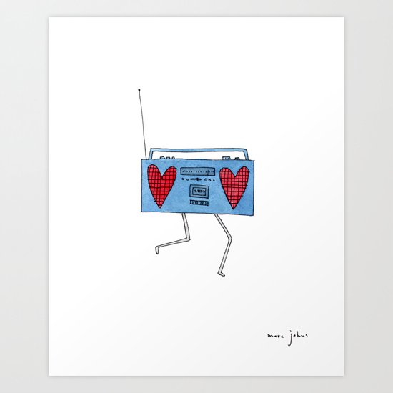 boombox with hearts Art Print