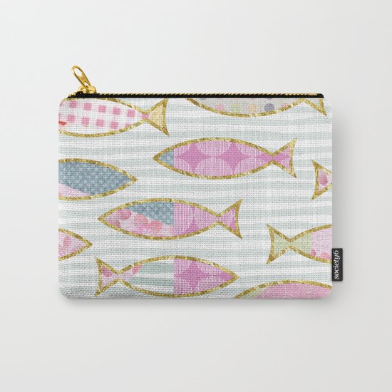 Fancy Fish pastel patchwork pattern Carry-All Pouch