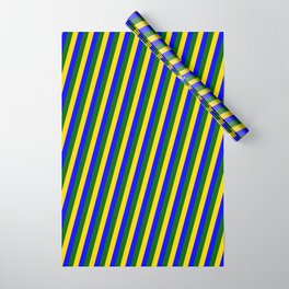 [ Thumbnail: Yellow, Blue & Dark Green Colored Lines Pattern Wrapping Paper ]