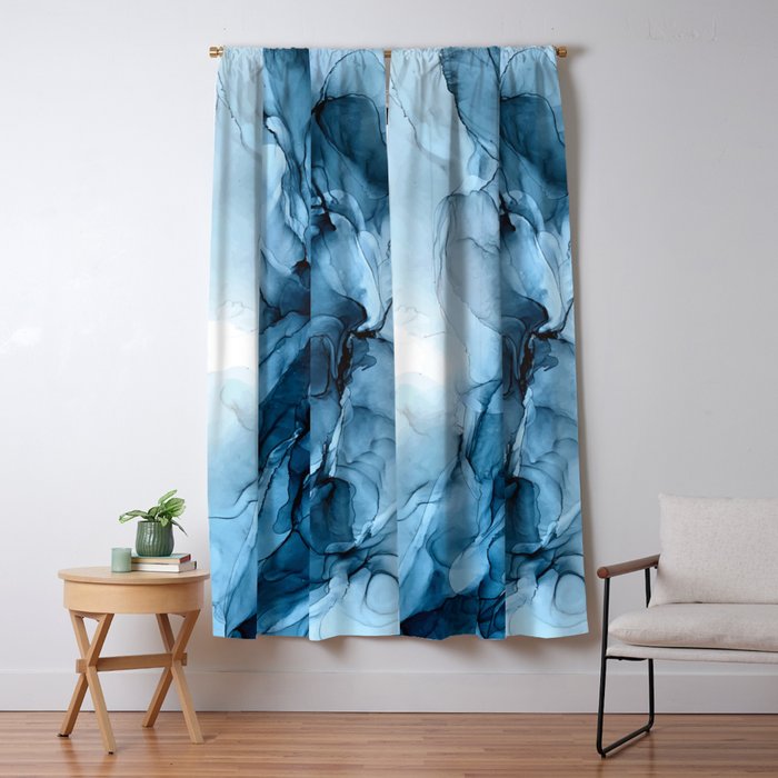 Deep Blue Flowing Water Abstract Painting Blackout Curtain By