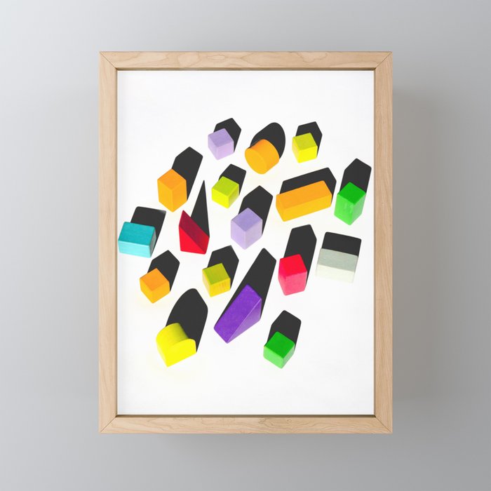Colorful Children's Toy Blocks with Shadows Framed Mini Art Print