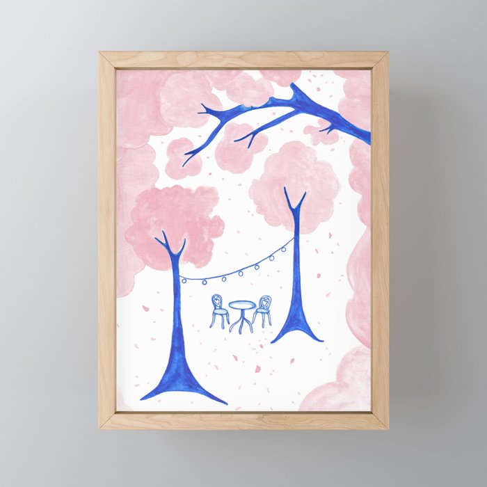 Pink spring trees Framed Mini Art Print