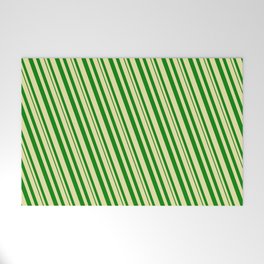 [ Thumbnail: Pale Goldenrod and Green Colored Pattern of Stripes Welcome Mat ]