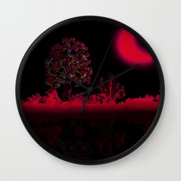 Fuchsia Moon Wall Clock | Water, Curated, Digital, Lake, Blacklight, Dark, Moon, Tree, Night, Jensen 