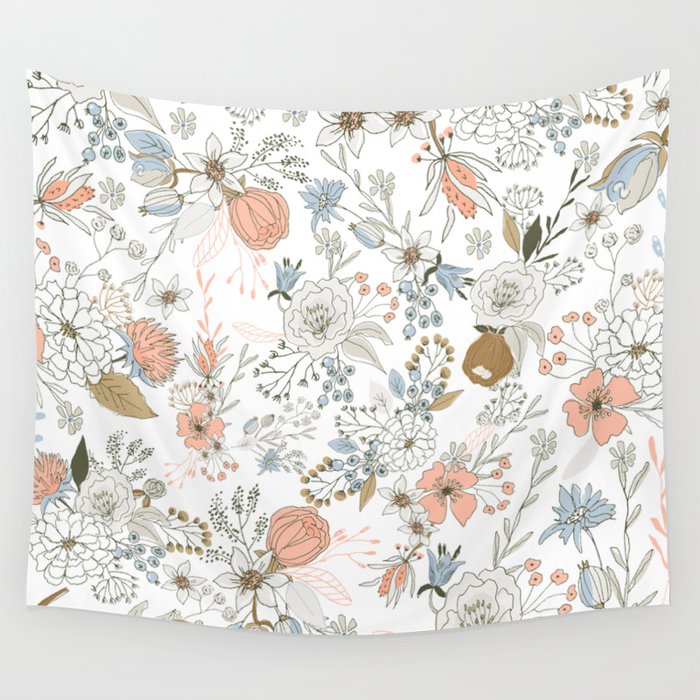 Society6 Abstract Modern Coral White Pastel Rustic Floral Wall Hanging Tapestry By Pink Water Small 51 X 60 From Society6 Shefinds