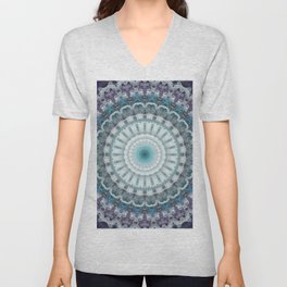 Flowery mandala in blue and gray tones V Neck T Shirt