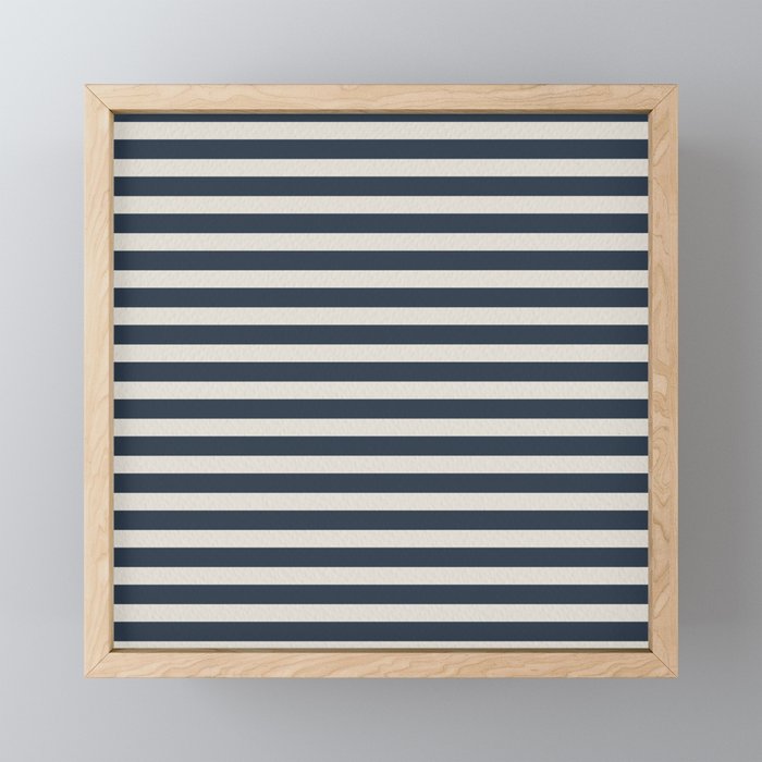 Stripes (wide) - Naval Blue + Alabaster White Framed Mini Art Print