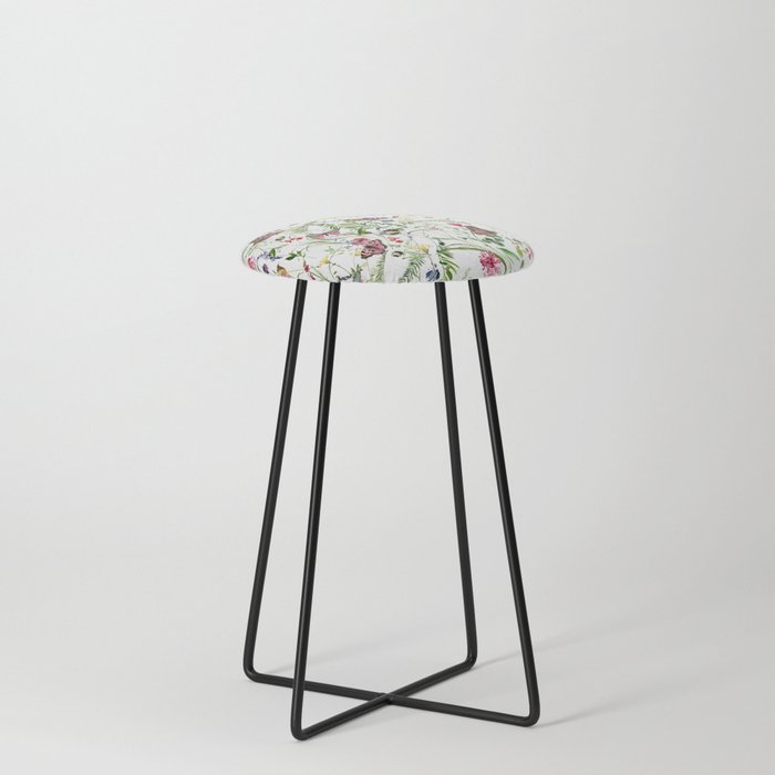 Watercolor Midsummer Wildflowers And Insectes Meadow Counter Stool