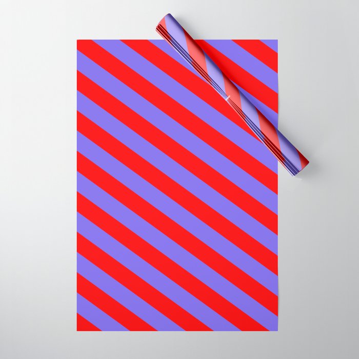 Medium Slate Blue and Red Colored Stripes/Lines Pattern Wrapping Paper