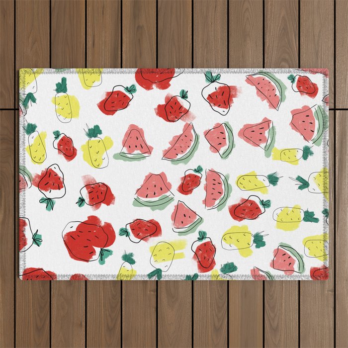 Abstract red yellow watermelon pineapple strawberry fruit Outdoor Rug