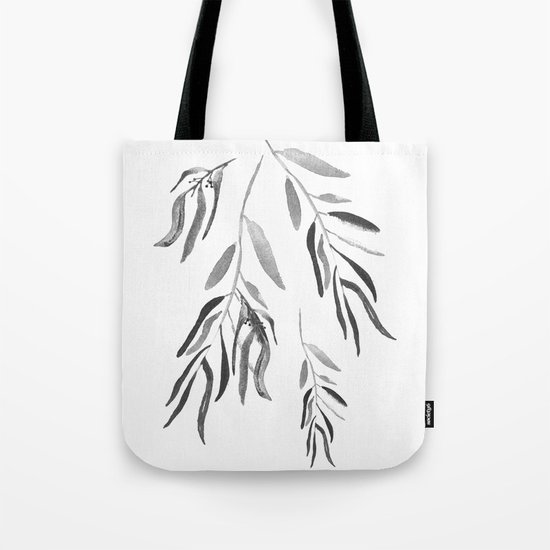 Eucalyptus Branches II Black And White Tote Bag