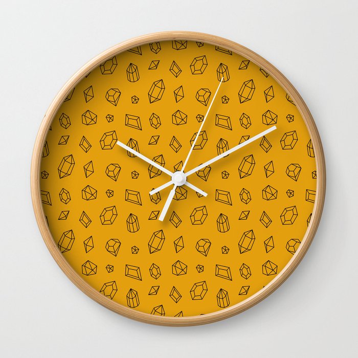 Mustard and Black Gems Pattern Wall Clock