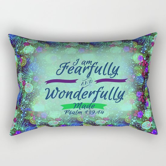 FEARFULLY AND WONDERFULLY MADE Floral Christian Typography God Bible Scripture Jesus Psalm Abstract Rectangular Pillow