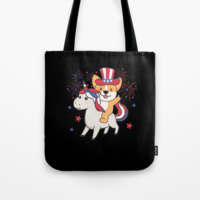 Corgi With Unicorn For The Fourth Of July Tote Bag
