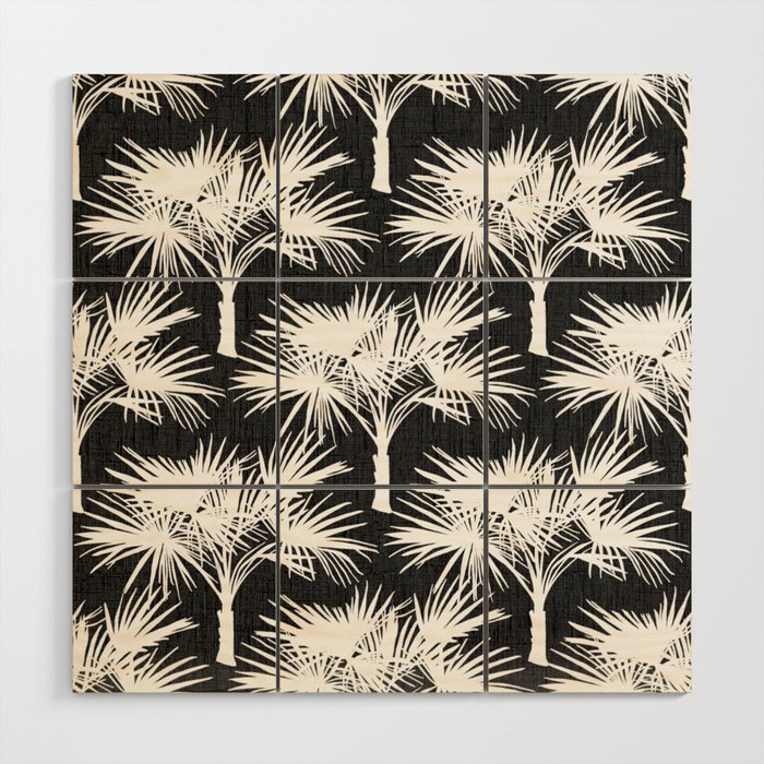 Retro 70’s Palm Trees White on Charcoal Wood Wall Art