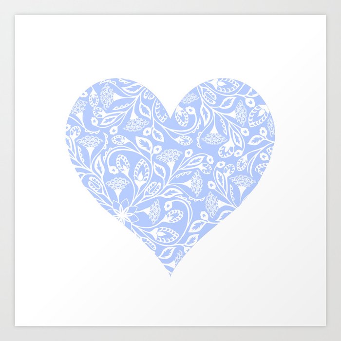 Floral Heart Design Blue and White Art Print