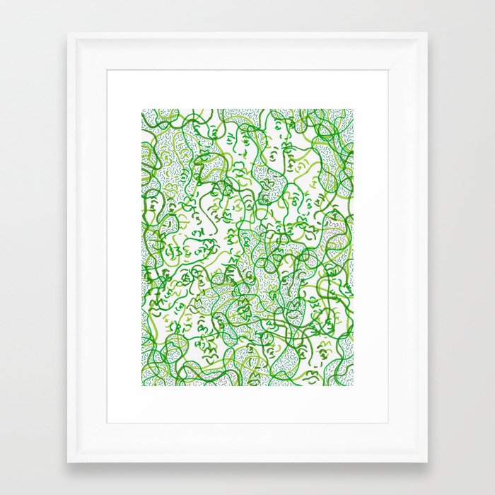 Green on green faces Framed Art Print