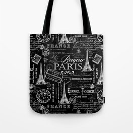 Vintage Paris French Lifestyle With Eiffel Tower Black And White Allover Pattern Tote Bag