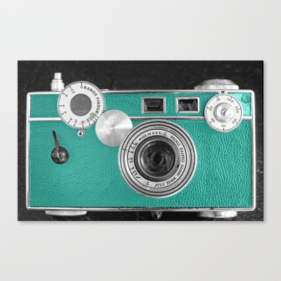 Teal retro vintage phone Canvas Print
