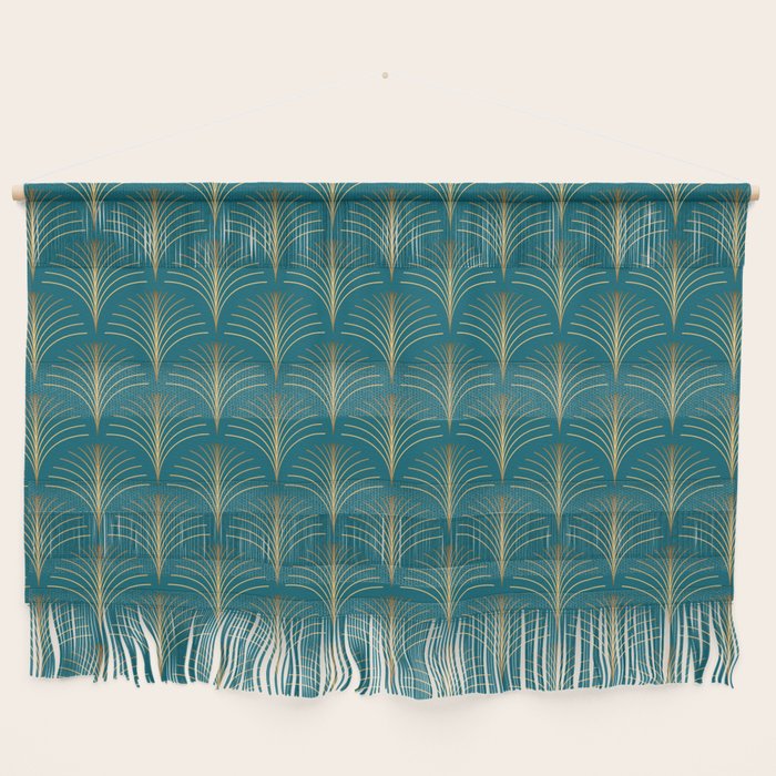 Art Deco Gold Fans on Turquoise Wall Hanging by Gabriela Simon Society6
