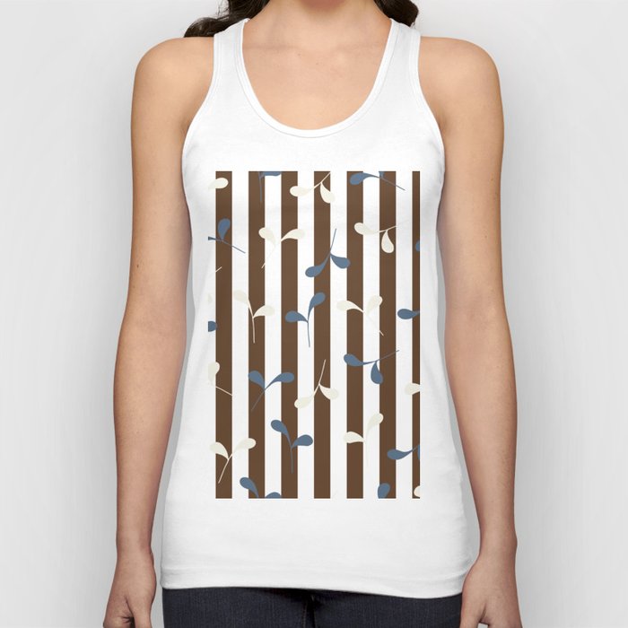 Cute Leaves on Brown and White Stripes Tank Top